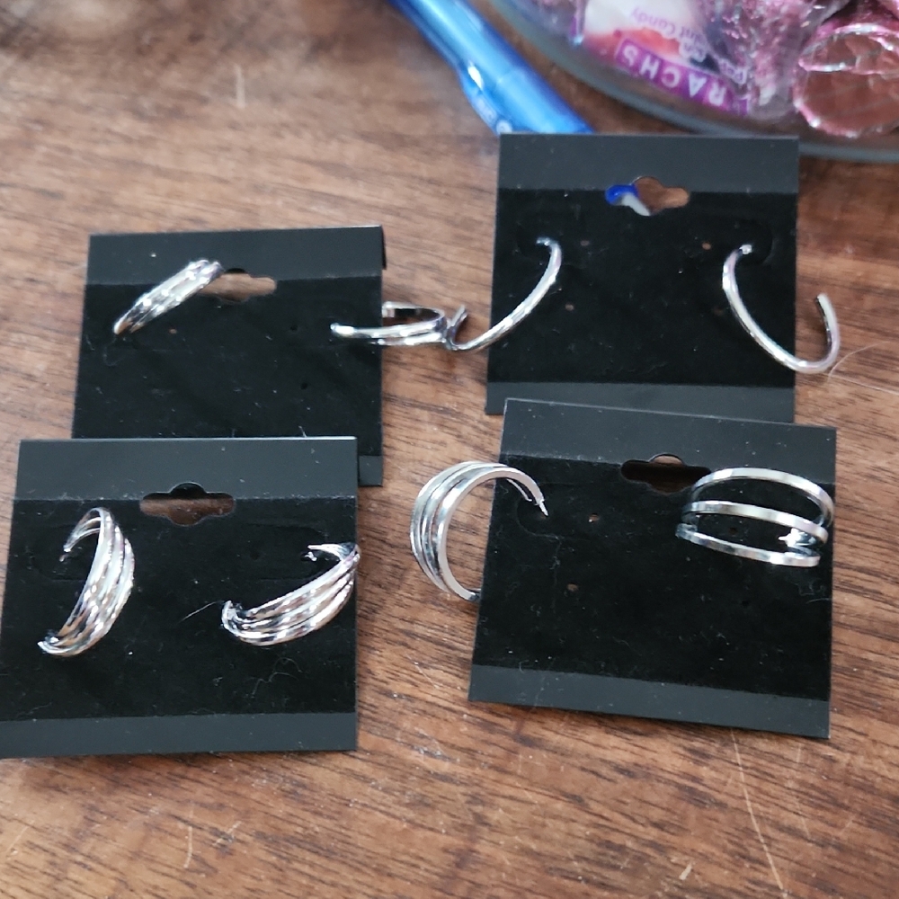 4 Sets Fashion Jewelry Silver Hoop Earrings Collection